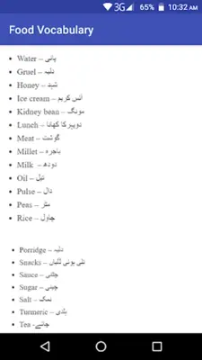 Food Vocabulary Words With Their Meanings in Urdu android App screenshot 0