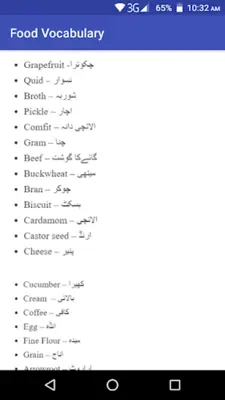 Food Vocabulary Words With Their Meanings in Urdu android App screenshot 2