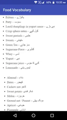 Food Vocabulary Words With Their Meanings in Urdu android App screenshot 3